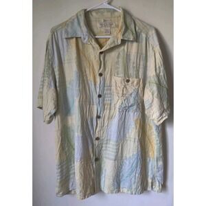 ISLAND REPUBLIC Men's Short Sleeve Button Down Silk Blend‎ Yellow Leaf Shirt XL